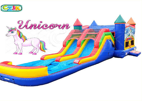 Backyard Unicorn Inflatable Bouncer And Slide , Double Slide Bounce House